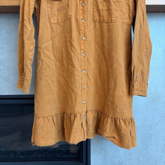 Pilcro Shirt Dress Button down Gold Tunic Babydoll, Size S - Picture 4 of 12